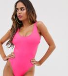Wolf & Whistle Fuller Bust Exclusive Cut Out Swimsuit In Pink D - F Cup - Pink