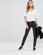 Noisy May Stella Mid Waist Coated Leggings - Black