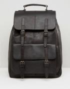 Asos Leather Backpack In Black With Front Pockets - Black