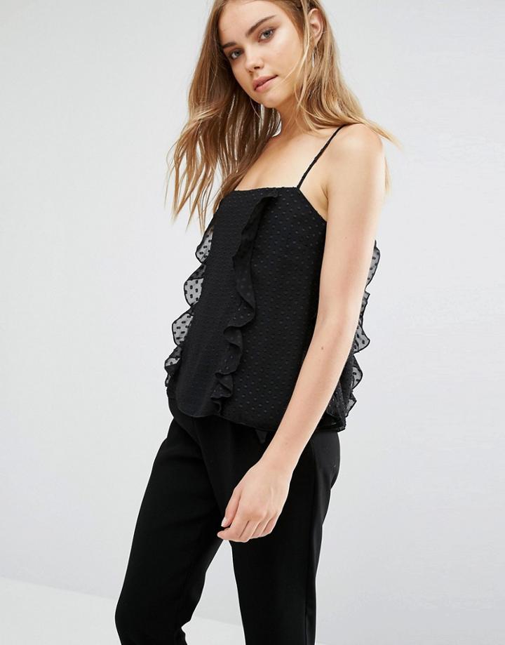 Warehouse Frill Detail Cami Top - Black
