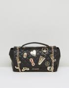 Love Moshino Quilted Shoulder Bag With Badges - Black