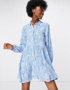 Stradivarius Mini Shirt Dress In Blue Floral-blues