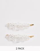 Asos Design Pack Of 2 Hair Clips In Clear Resin Beads - Gold
