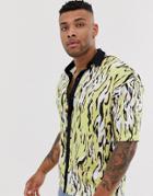 Asos Design Organic Cotton Oversized Revere Collar Jersey Shirt In With All Over Zebra Print-multi