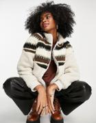 Object Patterned Zip Through Fleece In Ecru-white