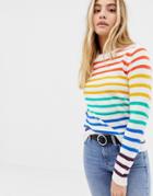 Brave Soul Smartie Sweater In Rainbow Stripe - White