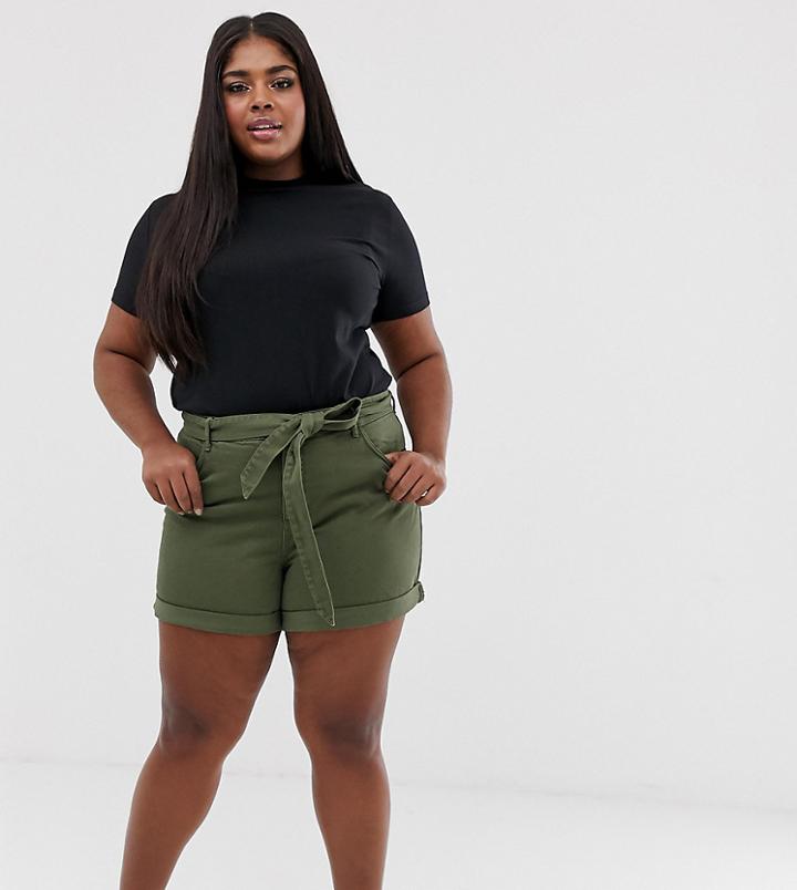 River Island Plus Utility Shorts In Khaki - Green