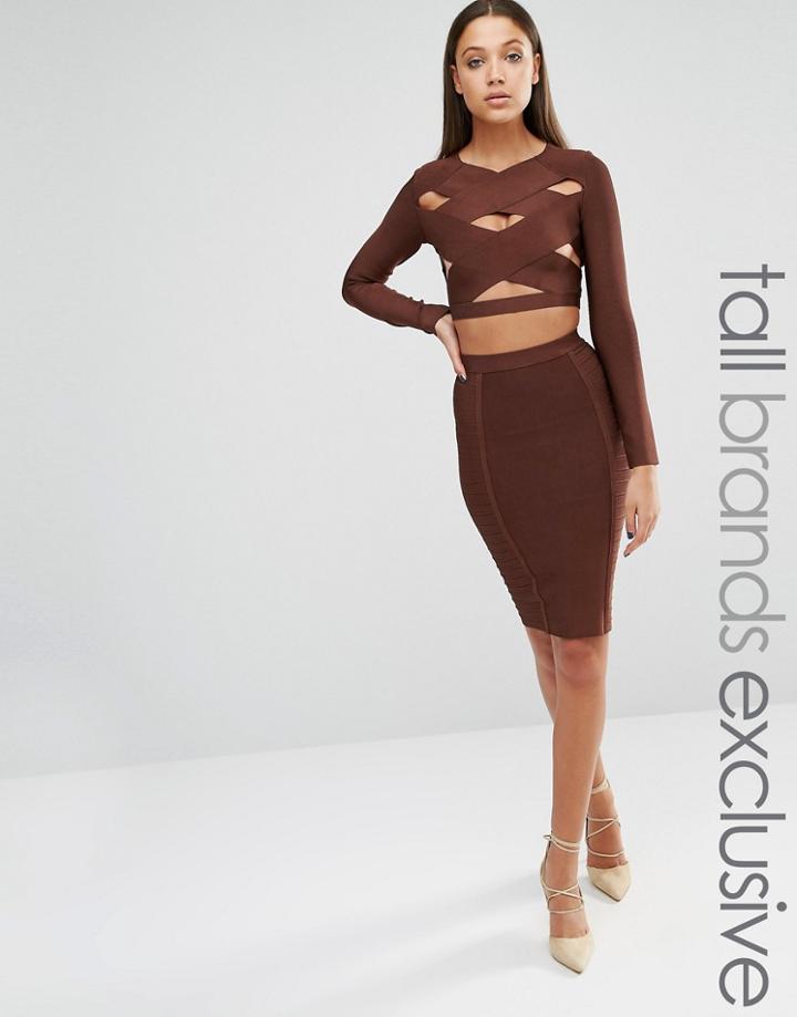 True Decadence Tall Mini Bandage Pencil Skirt - Brown