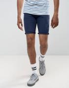 Asos Denim Shorts In Super Skinny Dark Blue With Abrasions - Blue