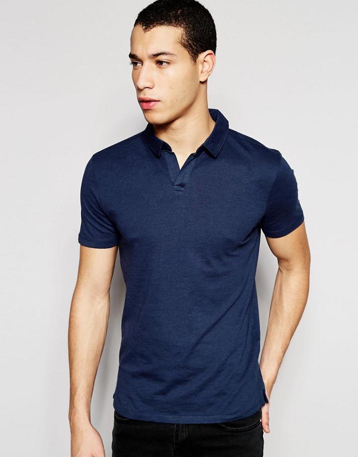 Selected Homme Polo Shirt With Split Neck - Navy