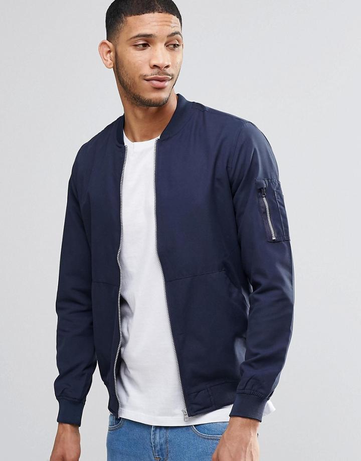 Pull & Bear Bomber Jacket In Navy - Navy
