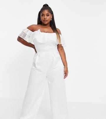 Collective The Label Curve Double Frill Wide Leg Jumpsuit In White