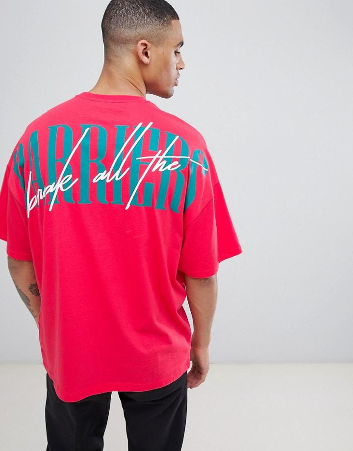 Asos Design Oversized T-shirt With Graffiti And Text Back Print - Red