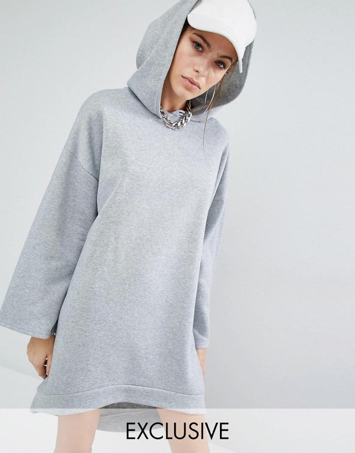 Bones Hooded Sweat Dress With Drop Back Hem - Gray