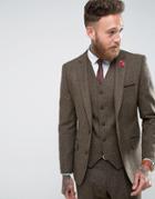 Gianni Feraud Slim Fit Brown Herringbone Suit Jacket - Brown