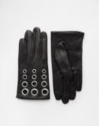 Asos Leather Gloves With Eyelet Detail And Touch Screen - Black