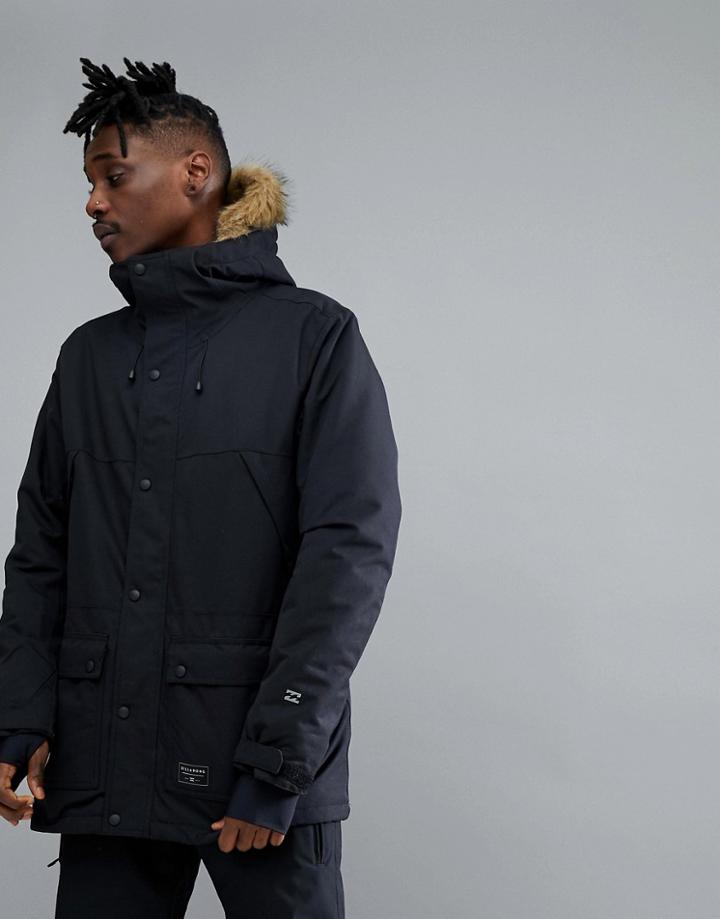 Billabong Winter Parka In Black With Faux Fur Hood - Black
