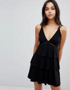 Asos Strappy Mini Sundress With Tier And Ladder Trim - Black