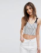 Mango Stripe Multi Strap Crop Top - White