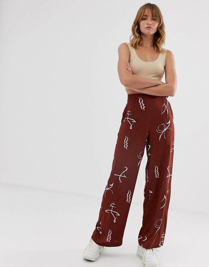 Weekday Wide Leg Pants In Rust Print - Multi