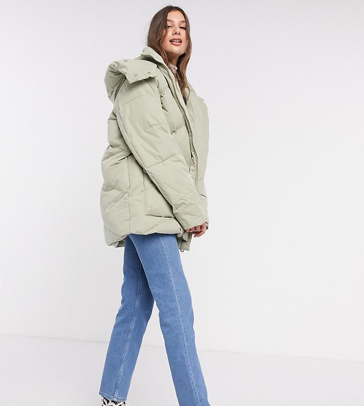 Asos Design Tall Oversized Puffer Jacket In Sage-green
