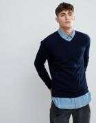 Esprit V-neck Cashmere Mix Sweater In Navy - Navy