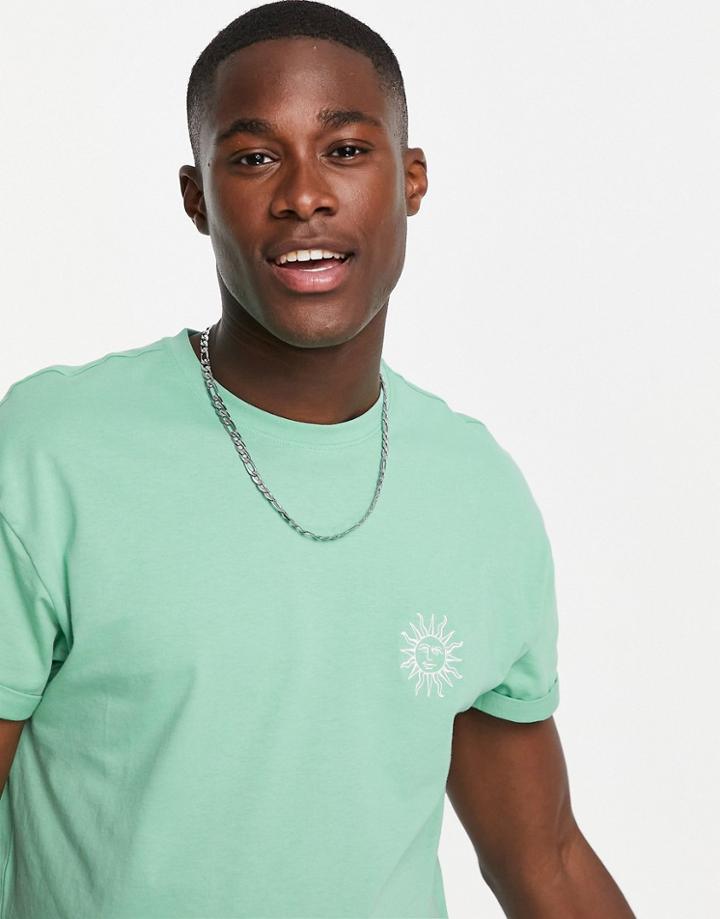 New Look Sun Embroidered T-shirt In Green
