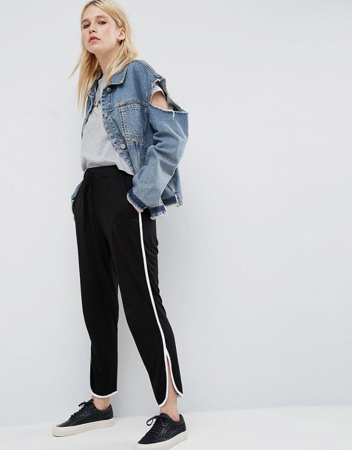 Asos Contrast Bind Curved Hem Joggers - Multi