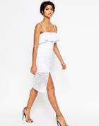 Asos Lace Midi Pencil Dress With Ruffle Top - White
