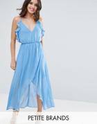 True Decadence Petite Wrap Cami Dress With Ruffles - Blue