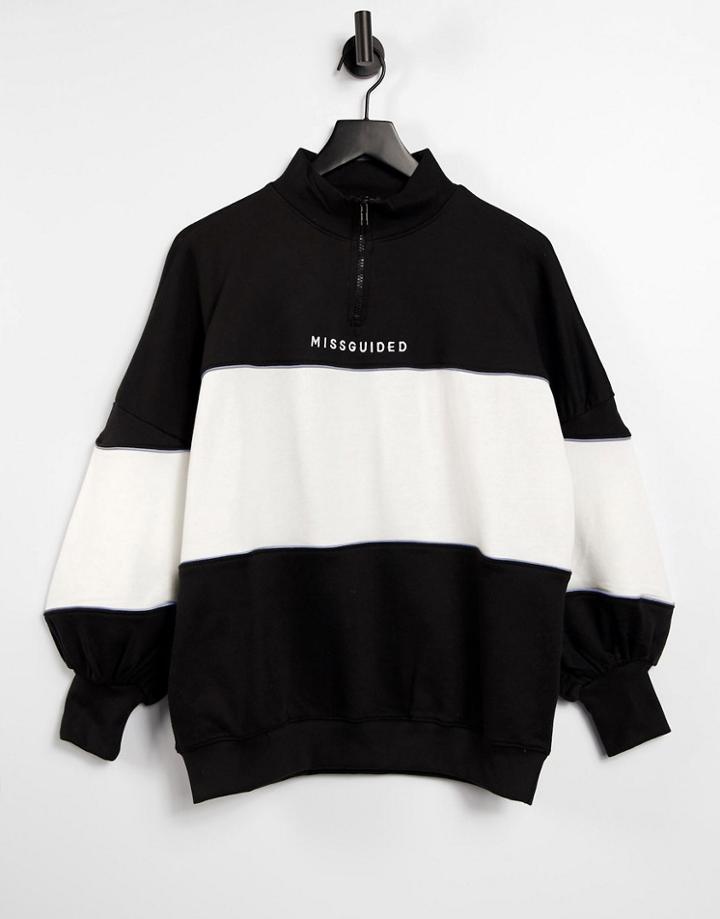 Missguided Oversized Sweatshirt With Zip In Color Block-multi