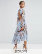 Hope & Ivy Printed Open Back Midi Dress With Lace Inserts - Multi