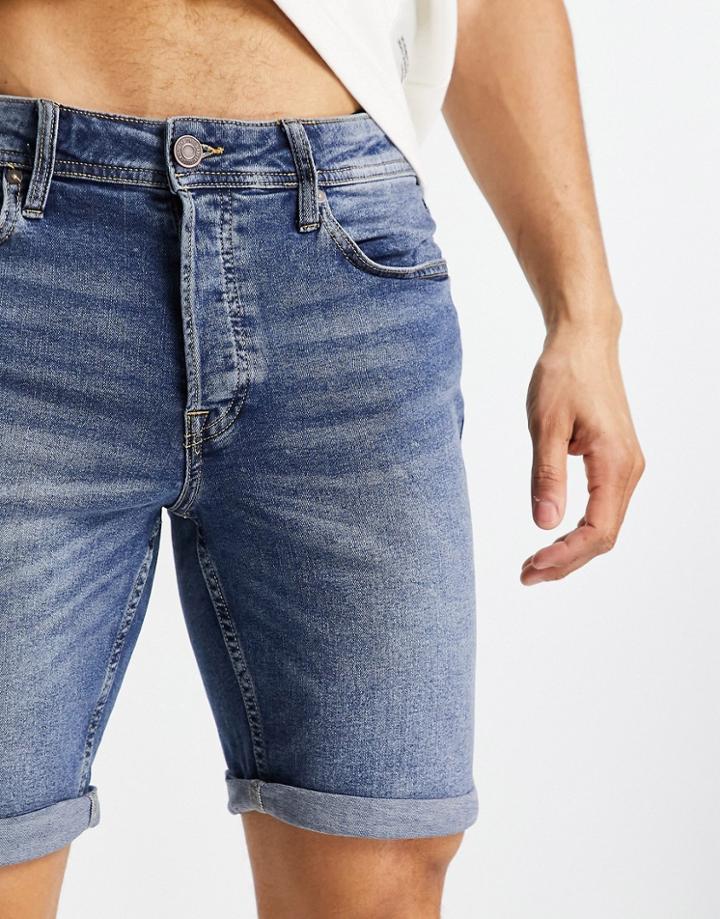 Jack & Jones Intelligence Denim Shorts In Dark Blue-blues