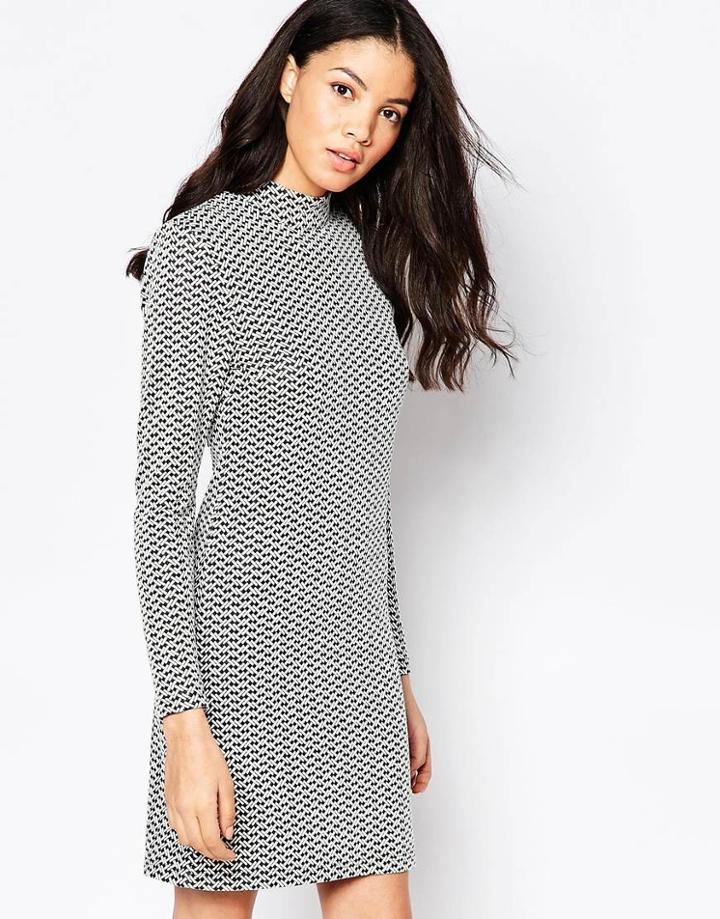 Brave Soul High Neck Geometric Skater Dress - Black