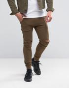Asos Super Skinny Joggers With Knee Rips In Khaki - Green