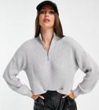Asos Design Tall High Neck Sweater With Zip Detail In Gray Heather - Part Of A Set-grey
