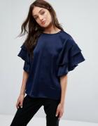 Y.a.s Dyma Flounce Tee - Navy
