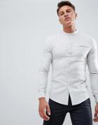 Asos Design Skinny Work Shirt With Grandad Collar And Pocket In Grey - Gray