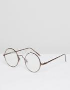 Asos Metal Round Glasses With Clear Lens - Brown