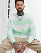 Asos Design Oversized Long Sleeve T-shirt With Wide Stripe-green