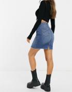 Only Eliza Raw Edge Denim Mini Skirt In Mid-blue Wash