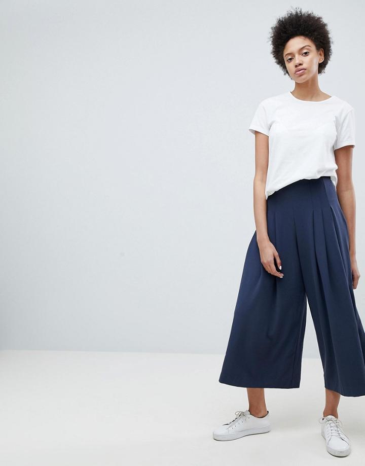 Weekday Pleat Front Wide Leg Pants - Navy