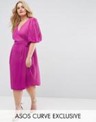 Asos Curve Wrap Tea Dress With Extreme Shoulder - Pink