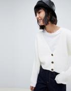 Asos Design Cardigan In Fluffy Yarn With Buttons - Cream