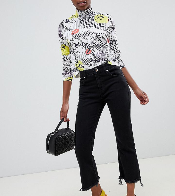 Asos Design Petite Egerton Rigid Cropped Flare Jeans In Washed Black With Raw Hem - Black