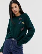 Brave Soul Sweater With Applique Detail In Forest Green - Green