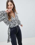 Asos Design Oversize Wrap Top In Leopard Print - Multi