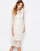 Navy London Placement Lace Midi Dress - Cream