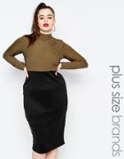 Missguided Plus Colour Block Pencil Dress - Khaki