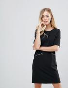 Qed London Shift Dress With Zip Detail - Black
